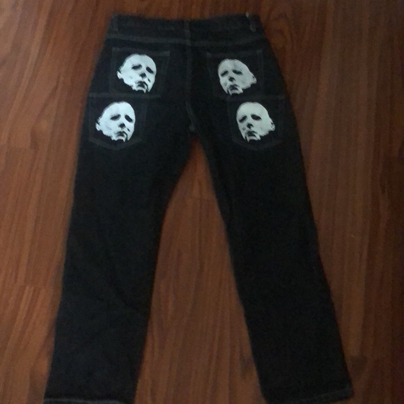 Y2K jeans black and white. Bat print and Michel Myers on the back - Picture 2 of 3